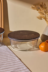 970ml Round Glass Storage Jar - Airtight Wooden Lid