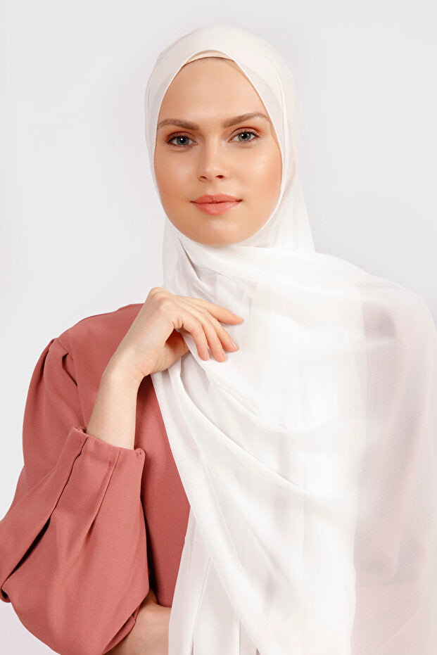 Crepe Chiffon Shawl - Light & Elegant Off-White