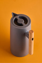 Nordic Bamboo Handle Glass Vacuum Thermos - 1000ml Grey