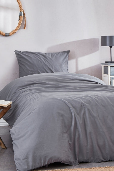 Grey 100% Cotton Single Size Duvet Cover Set