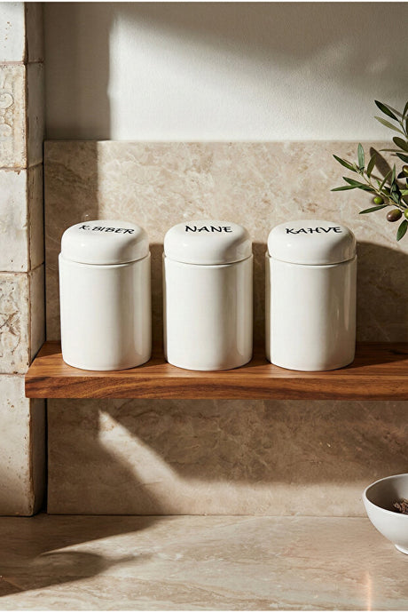 Porcelain Round Spice Jar Set with Lids - 3 Pieces