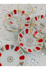 Juego de té de porcelana y vidrio rojo dorado de lujo Samsa - 6 personas