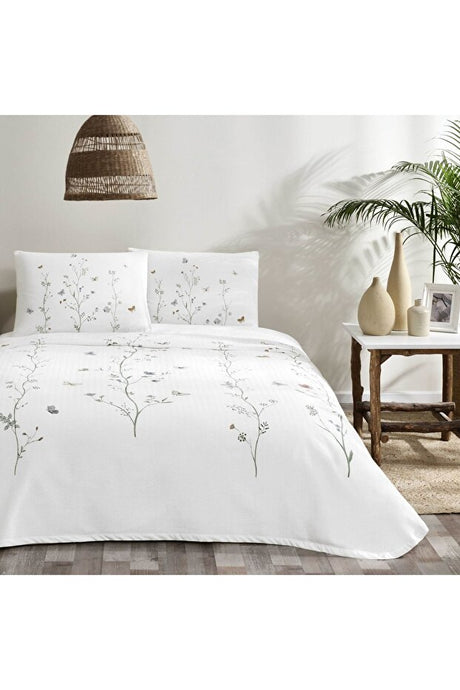 Double Size Floral Print 100% Cotton Pique Bedding Set