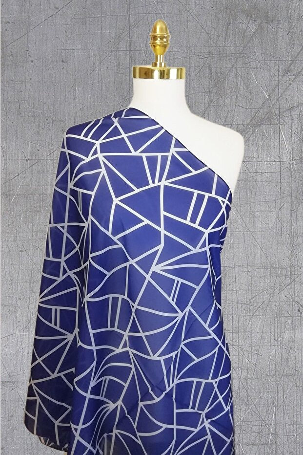 Navy Triangle Pattern Chiffon Shawl - Elegant & Lightweight