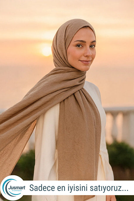 Bamboo Crash Cotton Shawl - Wrinkle-Free & Breathable Beige