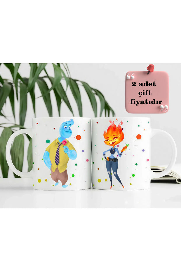 Elemental Fire and Water Couple Coffee Mugs - 300ml x 2 Set