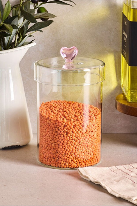 950ml Borosilicate Glass Storage Jar with Heart Lid