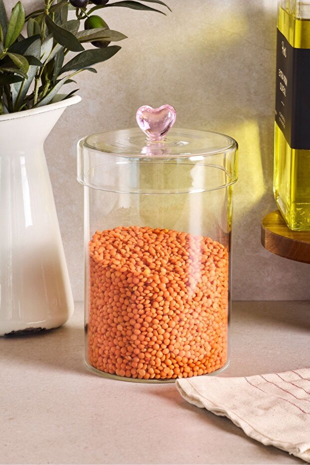 950ml Borosilicate Glass Storage Jar with Heart Lid