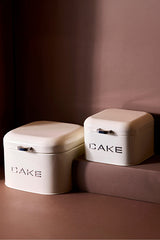 2-Piece Cream Metal Cake & Biscuit Storage Box Set with Lids