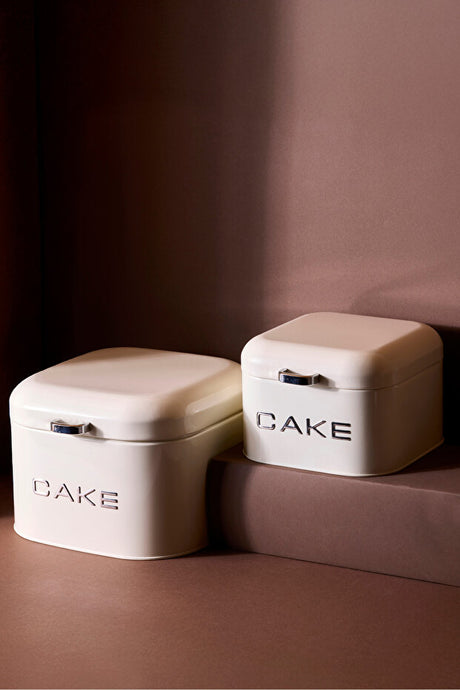 2-Piece Cream Metal Cake & Biscuit Storage Box Set with Lids