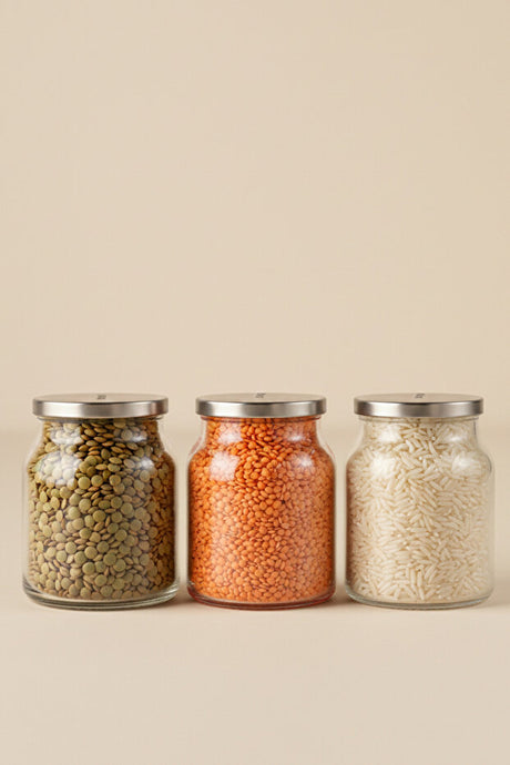 Metal Lid Glass Jar Set - 3 x 650ml Storage Containers