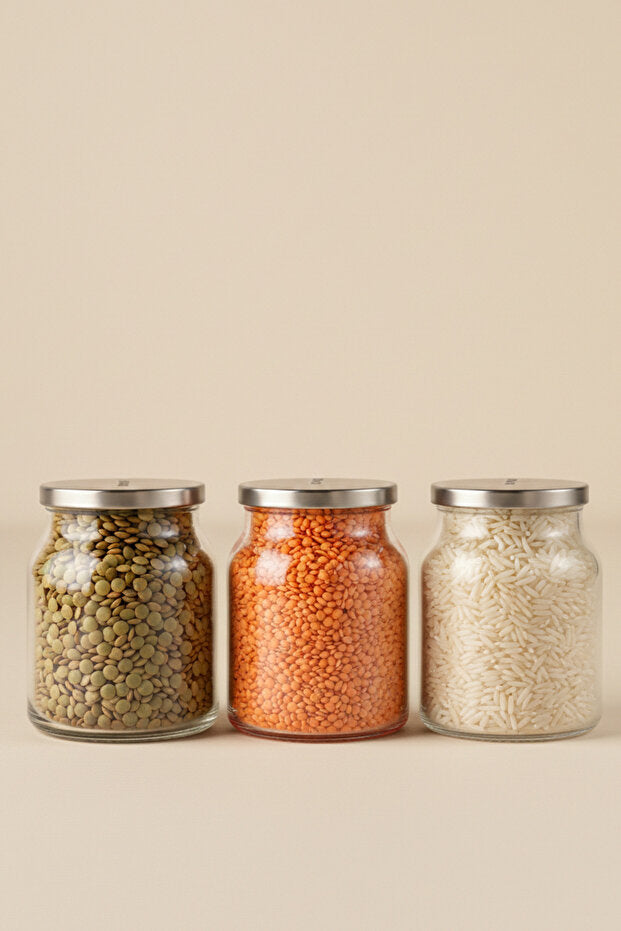 Metal Lid Glass Jar Set - 3 x 650ml Storage Containers