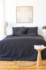 5-Star Hotel Type Double Cotton Sateen Striped Duvet Set - Black
