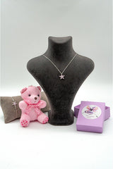 Pink Lotus Silver Necklace, Bracelet & Teddy Bear Gift Set