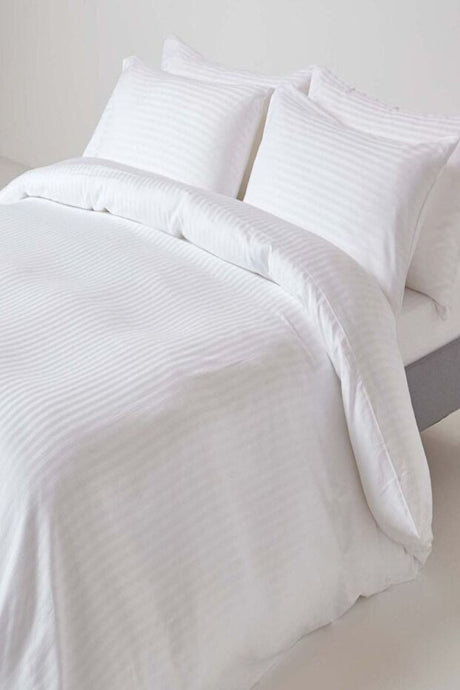 Luxury Striped Cotton Sateen Double Duvet Cover Set - 4 Piece