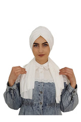 Ready-to-Wear Ecru Turban & Scarf Set - Polyester Fabric