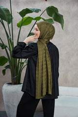 Neo Houndstooth Silky Jacquard Sjals - Khaki