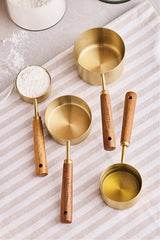 4-Piece Large Measuring Cup Set with Elegant Wooden Handles