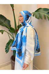 Retro Floral Cotton Soft Shawl - Blue & White