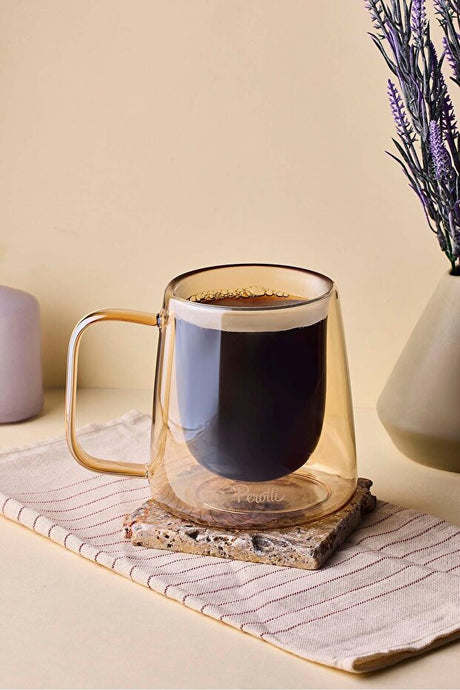 Amber Double Wall Glass Mug - 250ml Insulated Coffee & Tea Cup