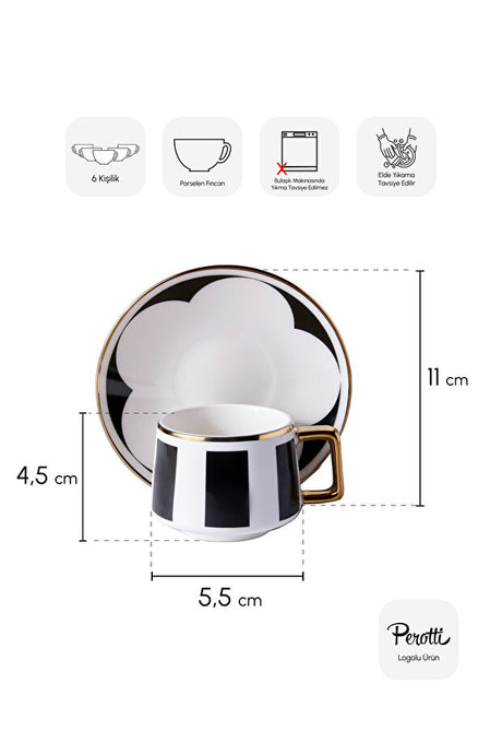 6 Person Porcelain Striped Coffee Cup and Saucer Set