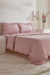 Pure Ruffle 100% Cotton Double Duvet Cover Set - Powder Pink