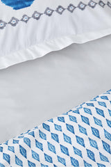Neos Blue 100% Cotton Double Duvet Cover Set - Ikat Pattern