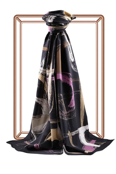 Luxury Medine Silk Shawl - Brush Pattern, Wrinkle-Free