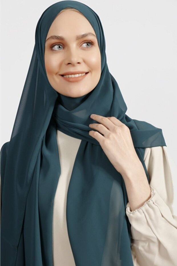 Crepe Chiffon Shawl - Light Petroleum, Breathable & Elegant