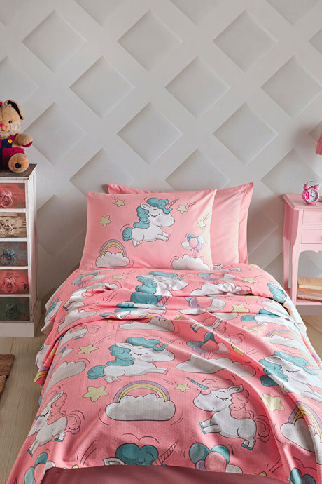 Unicorn Pink Single Pique Set - 100% Cotton, 2-Piece