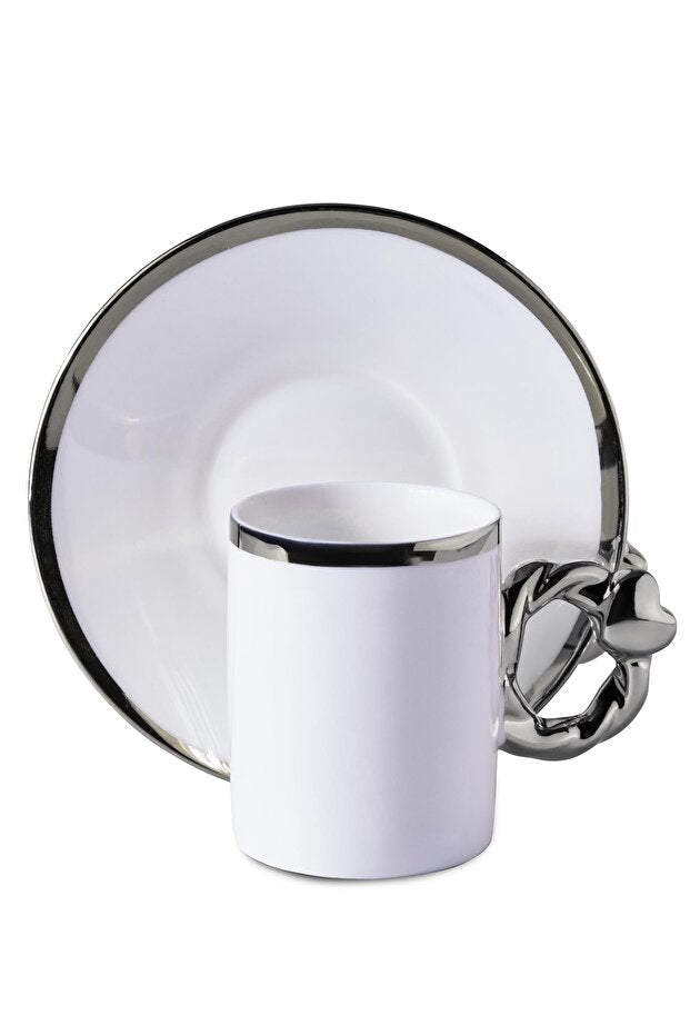 Elegant 6-Person Porcelain Coffee Cup Set with Silver Handles