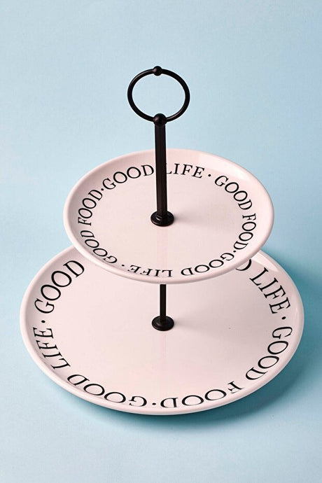 2-Tiered Cookie & Dessert Stand - 'Good Food, Good Life' Design