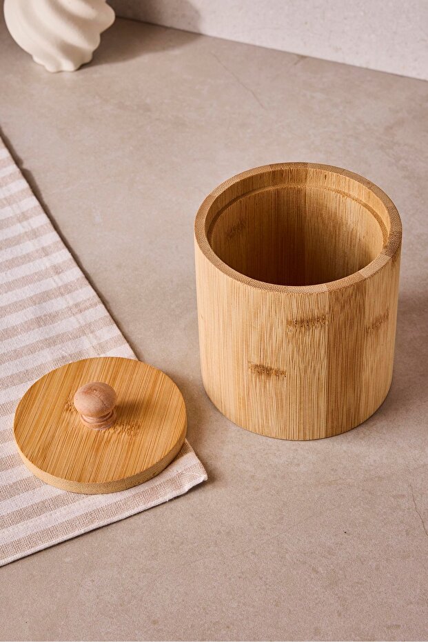 Pisa Bamboo Single Spice Jar with Lid - 11x15 cm for Kitchen Storage