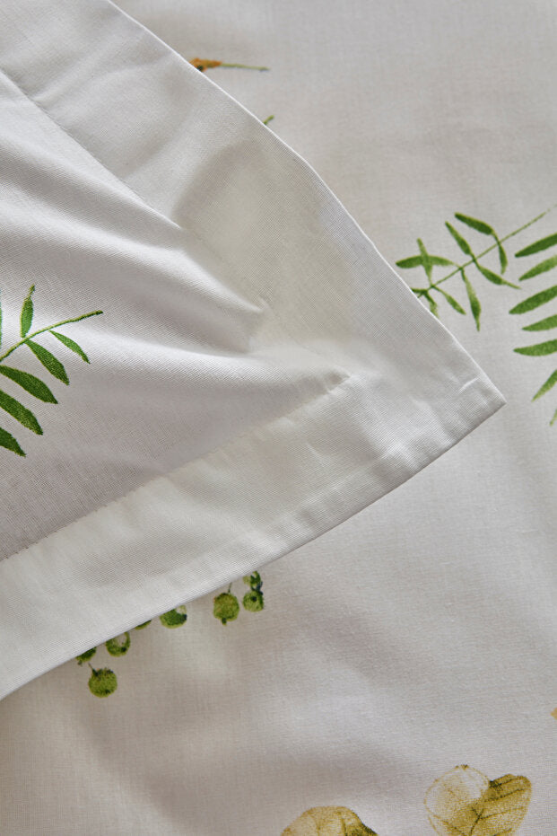 Herbal 100% Cotton Double Duvet Cover & Pique Set - White