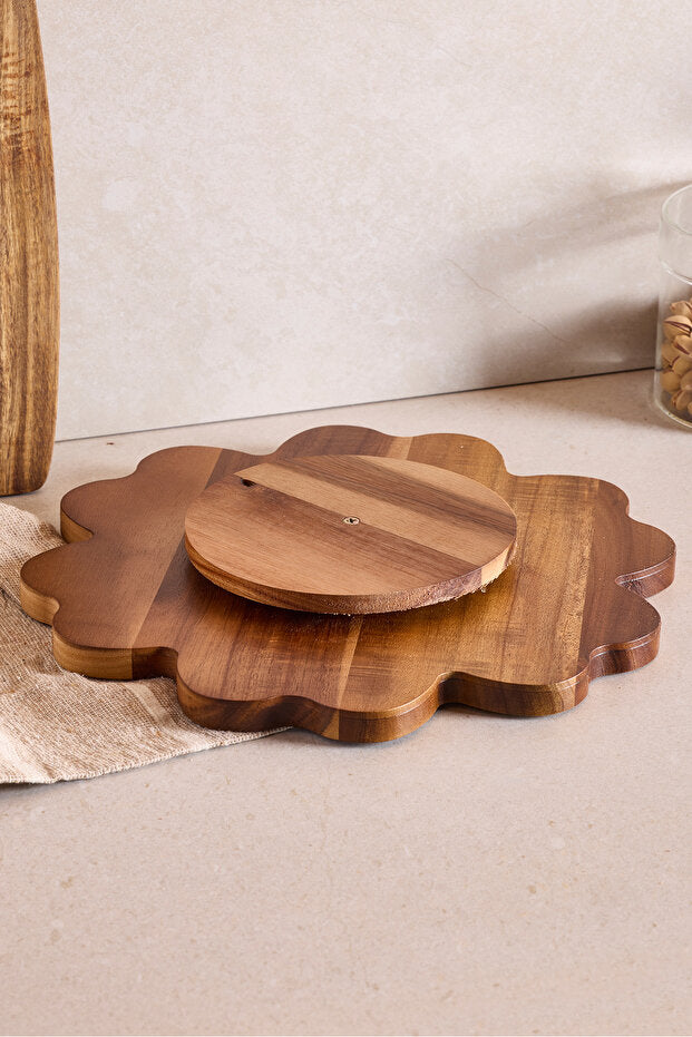 Acacia Rotating Heart Serving Stand - 30 cm Multi-Compartment Tray