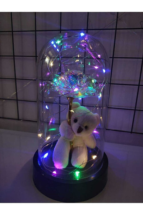 LED Light-Up Eternity Rose & Teddy Bear Dome - Romantic Gift