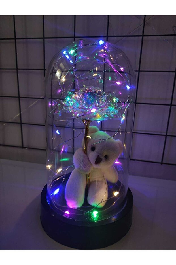 LED Light-Up Eternity Rose & Teddy Bear Dome - Romantic Gift