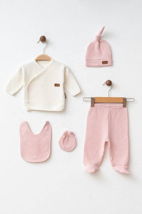 Newborn 5-Piece Waffle Knit Baby Set - 100% Cotton Pink 0-3 Months
