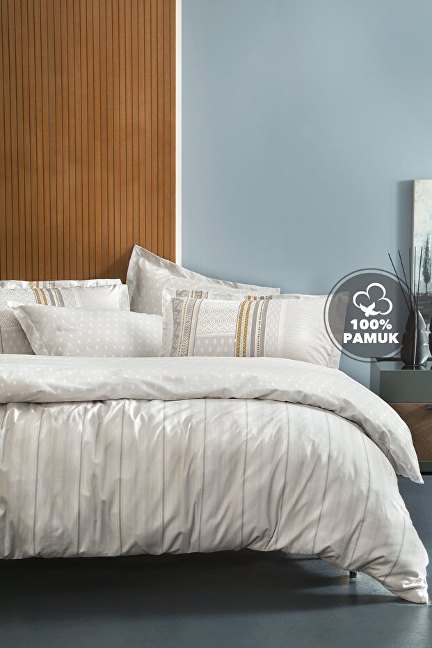 Pamena Ranforce Double Duvet Cover Set - 100% Cotton, Grey