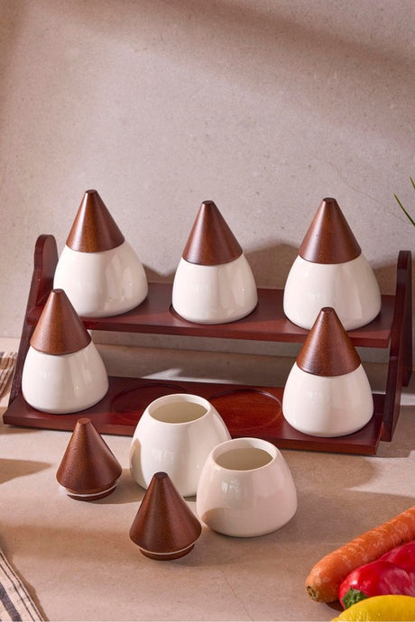 Porcelain 7-Piece Spice Jar Set - Decorative Kitchen Organizer
