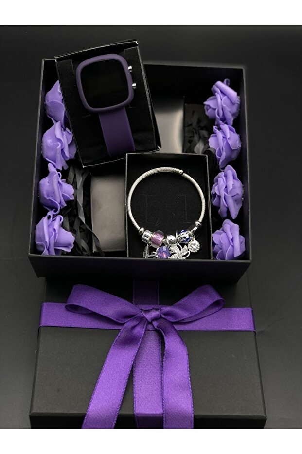 Purple Concept Gift Box - Digital Watch & Charm Bracelet Set