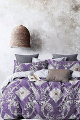 Hanedan Purple Double Duvet Cover Set with Fitted Sheet