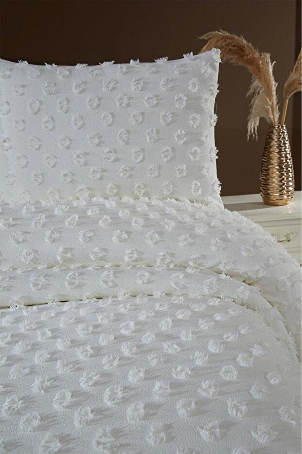 Konik Double Bed Quilt Set - 3 Piece Cotton Textured White