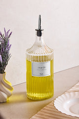 1000ml Ribbed Glass Water Bottle with Silver Cap