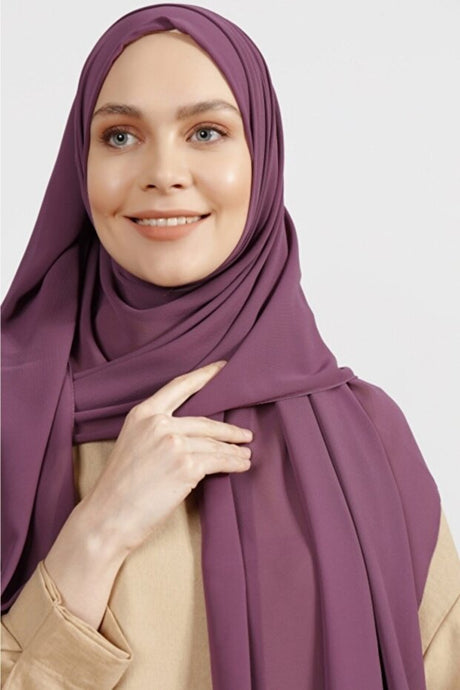 Matte Purple Crepe Chiffon Shawl - Lightweight & Elegant