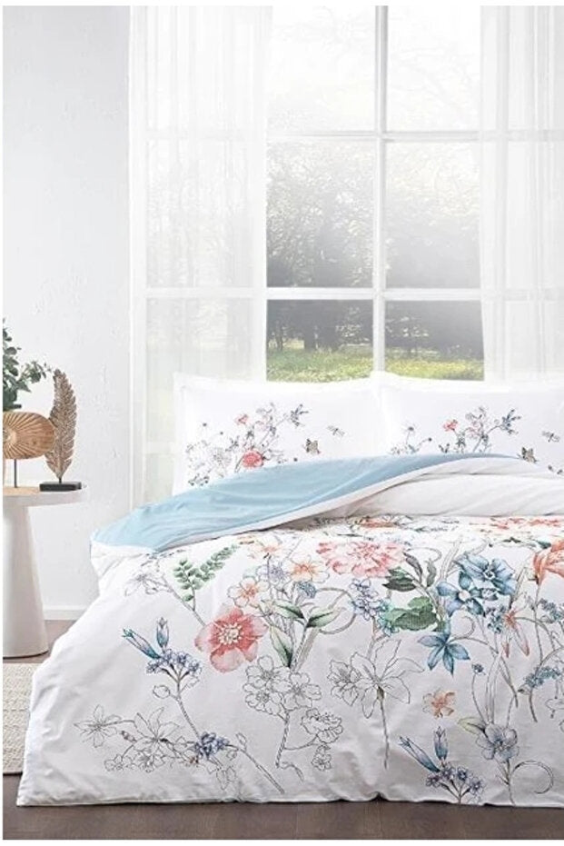 Florido Double Floral Duvet Cover Set - 100% Cotton Ranforce