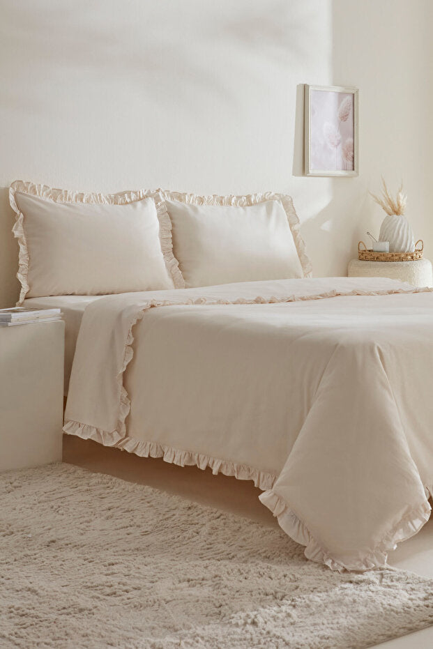 Pure Ruffle 100% Cotton Double Duvet Cover Set - 200x220 cm
