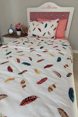 Single Duvet Cover Set - Feather Pattern & Fitted Sheet