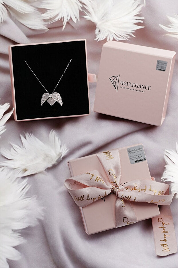 925 Sterling Silver Angel Wing Heart Necklace - Personalized Names