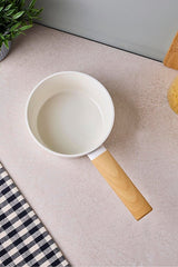 16 cm Beige Ceramic Coated Induction Saucepan with Wood Handle